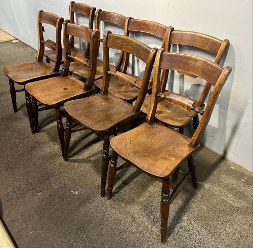 Eight Early Oxford Scroll Back Dining Chairs With Stamped Maker Hazel